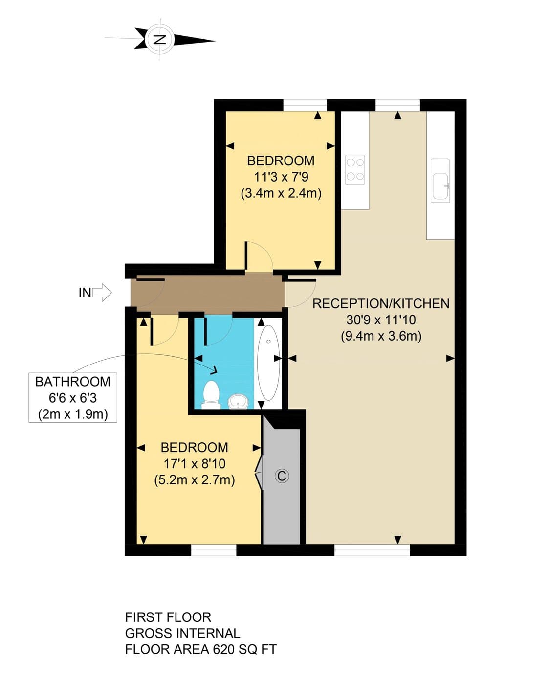 The finished professional colour floor plan redrawn from the sketch