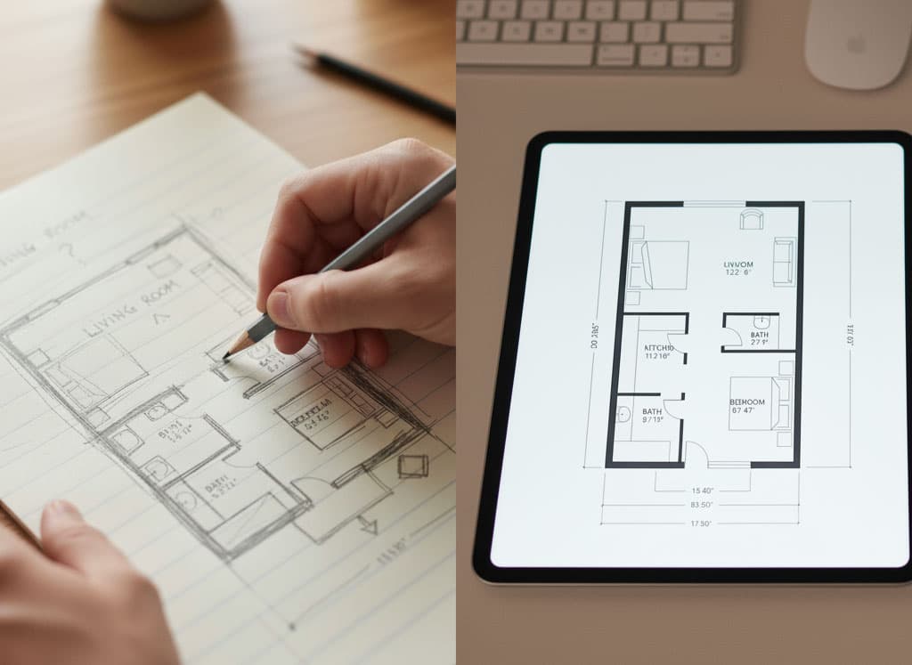 Plan sketcher result — hand-drawn sketch converted to a professional floor plan