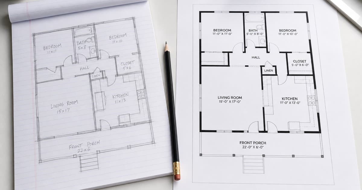 Property photographer capturing a sketch for a floor plan add-on